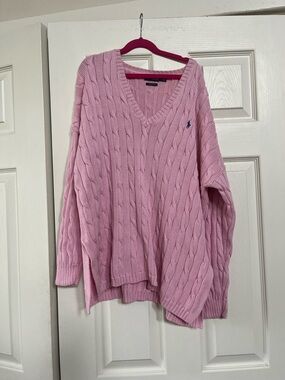 Ralph Lauren Light Pink Cable V-Neck Sweater
